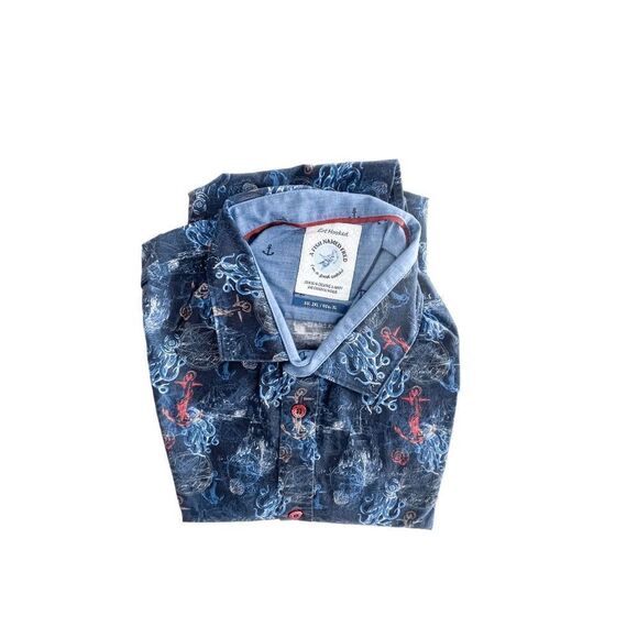 A Fish Named Fred Got Hooked Men's Button Down Shirt Anchor Squid Blue XL - Picture 9 of 9